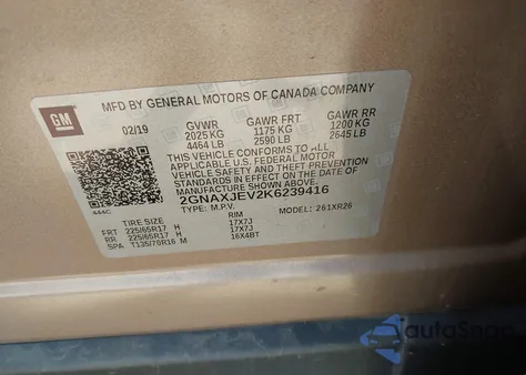 2019 Chevrolet Equinox Lt from USA, damaged, VIN 2GNAXJEV2K6239416